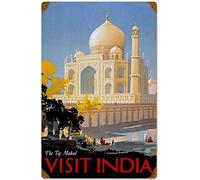 Targa in metallo retrò vintage Taj Mahal India per pubblicità turistica viaggi decorazione poster metallo 20,3 x 30,5 cm