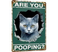Targa In Metallo Russian Blue Retro Cat Funny Are You Pooping Restroom Great Cat Lovers Poster Segno Lamiera Nostalgica Targhe Metallo Vintage Metal Signboard Per Garage Cafe Cucina S