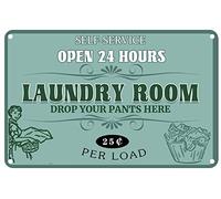 Targa In Metallo Self Service Open 24 Hours Laundry Room Drop Your Pants Here 25 Per Load Vintage Poster Segno Lamiera Nostalgica Targhe Metallo Retrò Metal Signboard Per Bagno Cucina Ristorante S
