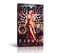 Targa in metallo, stile vintage, con pin up Hot Rod Route 66, adesivi da parete per ristorante, garage