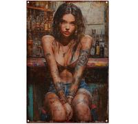Targa In Metallo Tattoo Girl From The Bar Cartelli In Latta Stile Divertente Metal Tin Signs Per Man Cave Bagno Toilette S