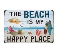 Targa In Metallo The Beach Is My Happy Place Segno Di Latta Regalo Di Compleanno Arte Murale Per Bagno Club Man Cave M