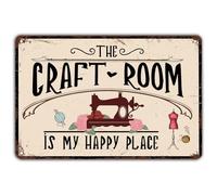 Targa In Metallo The Craft Room Is My Happy Place Funny Sewing Painting Metal Signboard Decorative Tin Sign Divertente Poster Segno Lamiera Per Bagno Soggiorno Cucina 20X30CM