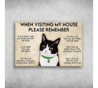 Targa In Metallo Tuxedo Cat When Visiting My House Please Remember If You Don’T Like Cat Hair Stay Off The Sofa Metal Signboard Decorative Poster Segno Lamiera Retrò Targhe Metallo Per Cucina M