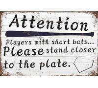 Targa In Metallo Vintage Attention, Players With Short Bats Please Stand Closer To The Plate Funny Baseball Sports Targhe Metallo Decorative Poster Segno Lamiera Retrò Tin Sign Per Cafe M