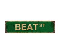 Targa in metallo vintage Beat St, cartello stradale, decorazione per la casa, decorazione per la stanza, decorazione da parete, decorazione per bagno, bar, bar, garage, 40,6 x 10,2 cm