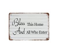 Targa in metallo vintage "Bless This Home And All Who Enter" Targa in metallo con targa in metallo per caffè, bar, pub, birra, club, decorazione per la casa, 30,5 x 20,3 cm