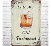 Targa in metallo vintage Call Me, Old Fashioned Cocktail, decorazione da parete retrò con fetta di zucchero, arancia, ciliegia, limone, bourbon, divertente poster in latta per casa, soggiorno, camera