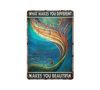 Targa in metallo vintage Ciò che ti rende diverso ti rende bella sirena Targa in metallo Pittura in ferro Cucina Bagno Garage Bar Cafe Man Cave Wall Home Decor Art Poster Targa per esterni Regali novi