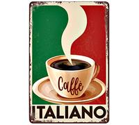 Targa in metallo vintage con bandiera italiana caffè italiano bandiera italiana sfondo poster decorazione artistica da parete placca per casa cucina bar pub club ufficio negozio ristorante garage