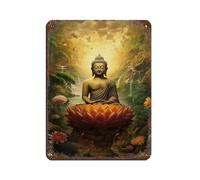 Targa in metallo vintage con Buddha dorato a forma di loto, decorazione artistica da parete per pub, club, caffetterie, bar, casa, poster decorativo retrò 30 x 40 cm