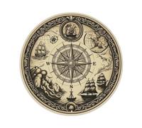 Targa in metallo vintage con bussola nautica e mappa del mondo Breeze