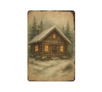 Targa in metallo vintage con cabina innevata - Decorazione da parete in stile retrò per negozi, caffè, terrazze, giardini cottage, caffetterie e bar, regalo per donne 30,5 x 20,3 cm, piatto 2D
