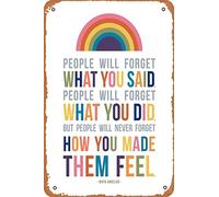 Targa in metallo vintage con citazione motivazionale di Maya Angelou con scritta "People Will Never Forget How You Made Them Feel Maya Angelou", 30,5 x 20,3 cm