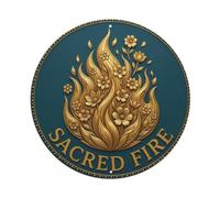 Targa in metallo vintage con fiore di fuoco sacro zen yoga
