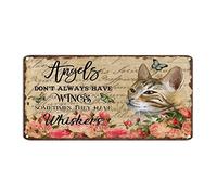 Targa in metallo vintage con gatto e scritta in inglese "Angels Don't Always Have Wings Somethings They Have Whiskers", decorazione artistica da parete in metallo con gatti e cuccioli, 15,2 x 30,5 cm