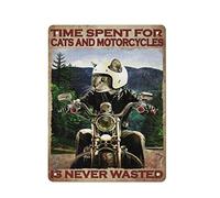 Targa in metallo vintage con gatto Il tempo trascorso per gatti e motocicli non è mai sprecato ferro dipinto casa cucina garage uomo grotta decorazione della parete targa arte poster regalo divertente