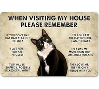Targa in metallo vintage con gatto nero divertente "When Visiting My House Please Remember Artwork Wall Decor 20,3 x 30,5 cm (266)
