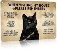 Targa in metallo vintage con gatto nero divertente "When Visiting My House Please Remember Sign for Home Living Room Bedroom Kitty House Wall Decor 20,3 x 30,5 cm (3005)