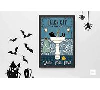 Targa in metallo vintage con gatto nero - Wash Your Paw Poster in metallo divertente per bagno amante dei gatti regalo divertente stampa gattino cartello artistico da parete per la casa
