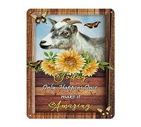 Targa in metallo vintage con girasole e pecore Today Only Happens Once Make It Amazing in metallo con razza animale, 30,5 x 40,6 cm, facile da montare, design artistico per bar, pub, negozi, strada
