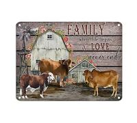 Targa in metallo vintage con mucca, con scritta "Family Where Life Begins And Love Never Ends", 30,5 x 40,6 cm, resistente allo sbiadimento, decorazione per casa, caffè, garage, bar, grotta degli