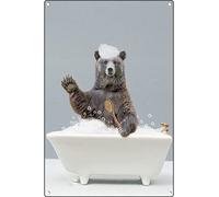 Targa in metallo vintage con orso in vasca da bagno, poster retrò in metallo con orso che fa il bagno, decorazione da parete, regalo per bagno, ristorante, fattoria, camera da letto, caffetteria