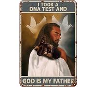 Targa in metallo vintage con pastore tedesco e Dio, I Took A DNA Test and God is My Father Retro Wall Art Metal Sign Vintage Coffee Bar Decor 30,5 x 40,6 cm