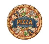 Targa in metallo vintage con pizza e frutti di mare, formaggio e prezzemolo, decorazione da parete per caffè, club, bar, ufficio, giardino, 20 x 20 cm