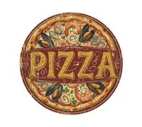 Targa in metallo vintage con pizza e frutti di mare, formaggio e prezzemolo, decorazione da parete per caffè, club, bar, ufficio, giardino, 20 x 20 cm
