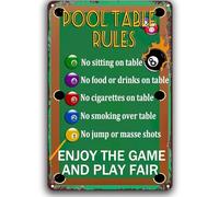 Targa in metallo vintage con regole del tavolo da biliardo, con scritta "Enjoy The Game And Play Fair", decorazione da parete per casa, ufficio, bar, pub, bar, palestra, uomo, grotta, 20,3 x 30,5 cm