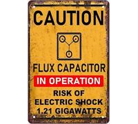 Targa in metallo vintage con scritta "Back to the Future Flux Capacitor" da 1 21 Gigawatt Attenzione in metallo, targa decorativa per strada, casa, bar, club, regalo, per donne e uomini, 20 x 14 cm