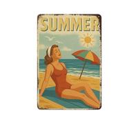 Targa in metallo vintage con scritta "Beach Girl Surf Shop", targa con tavola da surf Sun Surfer, decorazione da parete per casa, bar, caffetteria, retrò, segnaletica direzionale, 30,5 x 20,3 cm, 2D