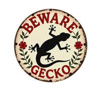 Targa in metallo vintage con scritta "Beware Gecko", con design floreale e silhouette, per bar, pub, decorazione da parete per casa, poster in metallo, 20 x 20 cm