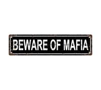 Targa in metallo vintage con scritta "BEWARE OF MAFIA", cartello stradale, decorazione per la casa, decorazione da parete, decorazione per bagno, bar, bar, garage, 40,6 x 10,2 cm