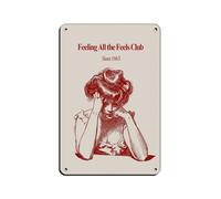Targa in metallo vintage con scritta "Feeling All The Feels Club, rosso e crema, decorazione artistica da parete in stile retrò, 20 x 30 cm