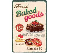 Targa in metallo vintage con scritta "Fresh Baked Goods", decorazione da parete in stile retrò, regalo per giardino, grotta, garage, biblioteca, soggiorno, aula scolastica, 20 x 30 cm