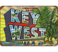 Targa in metallo vintage con scritta "Greetings from Key West", per esterni, casa, grotta, garage, bar, campagna, decorazione da parete retrò, in alluminio, 20,3 x 15,2 cm