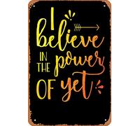 Targa in metallo vintage con scritta "I Believe In The Power Of Yet Growth Mindset Teacher", 30,5 x 20,3 cm