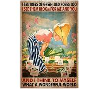 Targa in metallo vintage con scritta "I See Trees Of Green Red Roses Too I See Them Bloom For Me And You And I Think To Myself What A Wonderful World", targa in metallo vintage, in alluminio, per