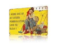 Targa in metallo vintage con scritta "I Wish One Of My Other Personalities Love To Clean" (lingua italiana non garantita)