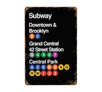 Targa in metallo vintage con scritta in inglese "New York City Subway Downtown & Brooklyn Grand Central 42 Street Station Park", poster retrò in latta per uomo, grotta, bar, garage, auto, stanza