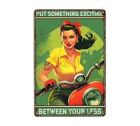 Targa in metallo vintage con scritta in inglese "Put Something Exciting Between Your Legs Sign Funny Tin Signs Vintage Posters for Home Kitchen Office Coffee Bar Wall Art Sign 20,3 x 30,5 cm