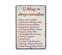 Targa in metallo vintage con scritta in lingua inglese "12 Things to Always Remember", per casa, bar, giardino, decorazione da parete, 20 x 20 cm