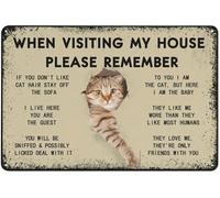 Targa in metallo vintage con scritta in lingua inglese "Cat When Visiting My House Please Remember Love Cat Rules Man Cave Metal Advertising Wall Sign Home Rules Poster Farm Home Wall Art Decor 20,3 x