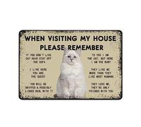 Targa in metallo vintage con scritta in lingua inglese "Cat When Visiting My House Please Remember Love Cat Rules man caverna" in metallo pubblicitario targa da parete o cornice con regole per la casa