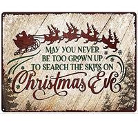 Targa in metallo vintage con scritta in lingua inglese "Christmas May You Never To Too Grown Up To Search The Skies Christmas Eve", decorazione da parete per casa, hotel, bar, 30,5 x 40,6 cm