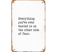 Targa in metallo vintage con scritta in lingua inglese "Everything you've ever wanted is on the other side of fear", 30,5 x 20,3 cm