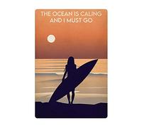 Targa in metallo vintage con scritta in lingua inglese "Girl Surf The Beach Is Calling And I Must Go Skateboarding", decorazione da parete, idea regalo per giardino, garage, aule, biblioteche