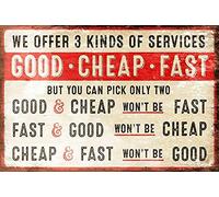 Targa in metallo vintage con scritta in lingua inglese "Good Fast", divertente, divertente, in stile retrò, per casa, bar, negozio, decorazione per caffè, regalo, 14 x 20 cm